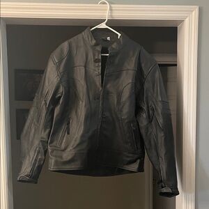 Black Leather Motorcycle Jacket with Pads